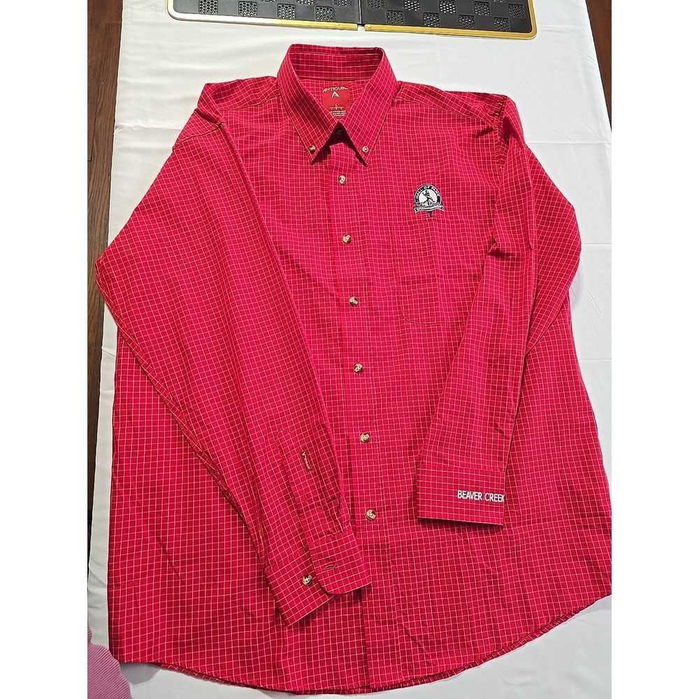 Antigua Bobby Jones Golf Shirt Men Large Button Down Red Check Hall Of‎ Fame